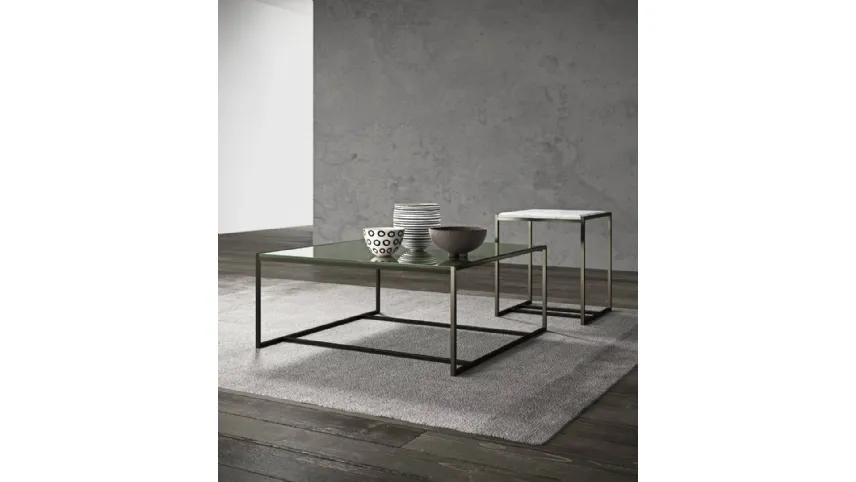 Tavolino Eulero con ripiano in vetro lucido o marmo in diverse dimensioni e altezze e base in metallo di Presotto