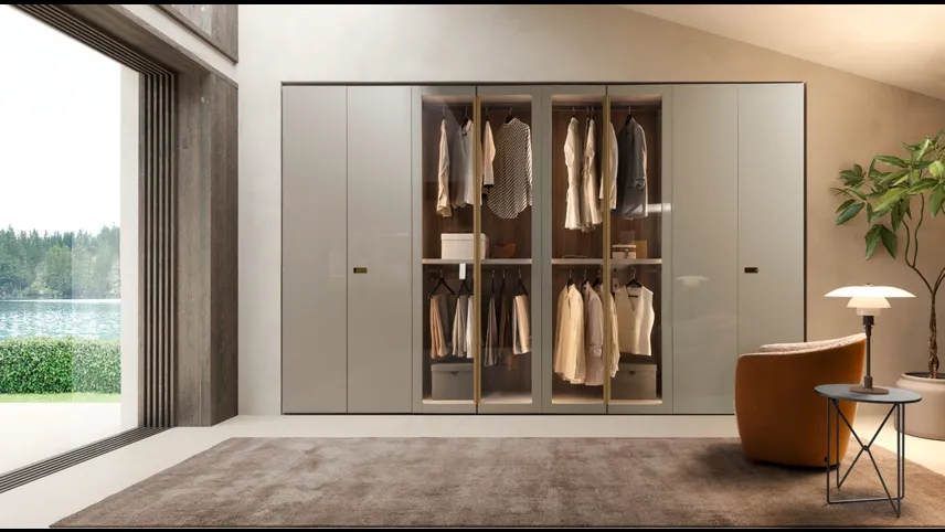 Armadio con ante battenti Anteprima in laccato lucido Gris Beige di Presotto