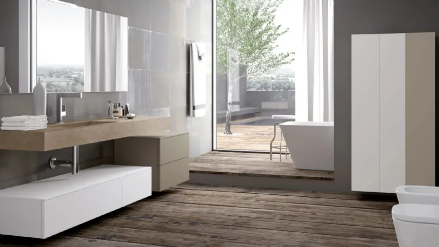 Mobile da Bagno sospeso laccato Bianco e Canapa con top in gres Essenze 25 di Archeda