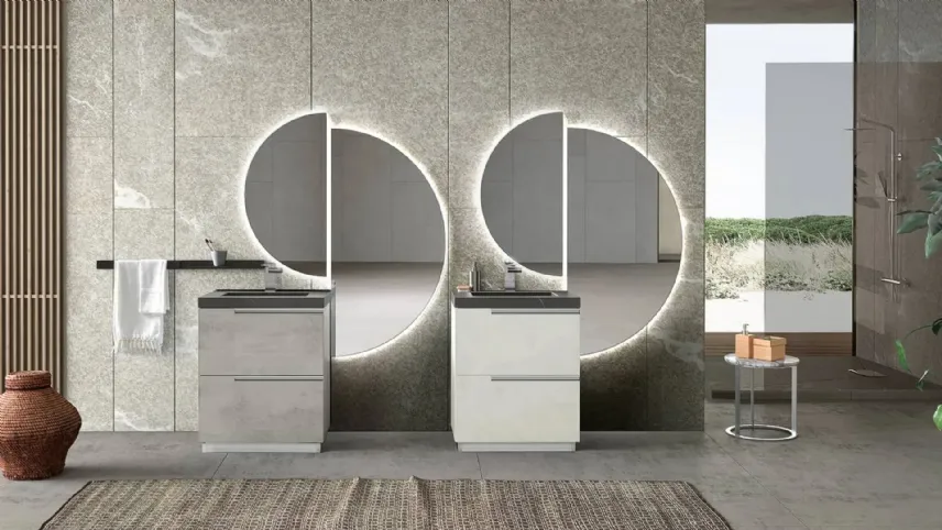 Mobile da Bagno a terra Side 03 in melaminico con top in gres pietra grey di Archeda