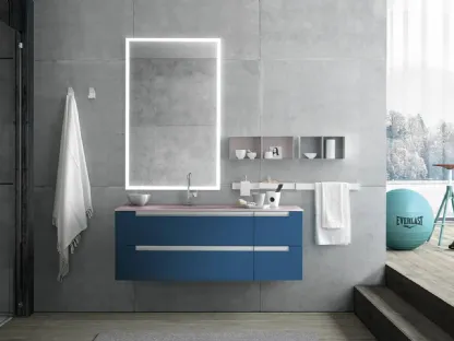 Mobile da Bagno sospeso Side 08 in laccato e top in vetro acidato con vasca integrata di Archeda