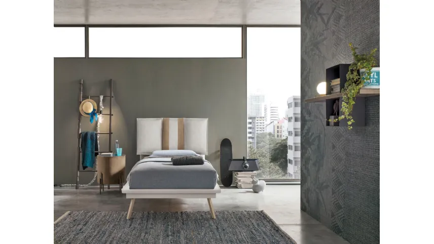 Letto singolo con testiera in tessuto imbottito Santorini di Target Point