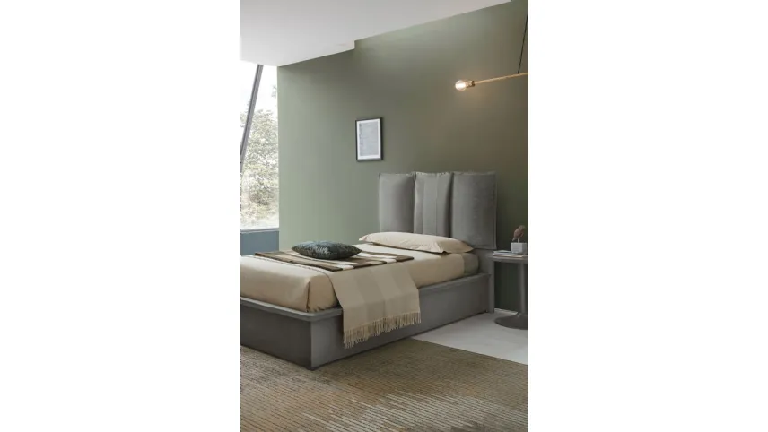 Letto singolo in tessuto con testiera imbottita e contenitore Santorini di Target Point