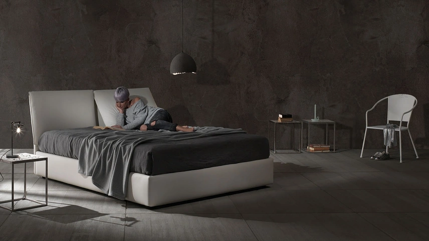 Letto matrimoniale Zoè Tre Ring 28 in vellutino imbottito di Excò