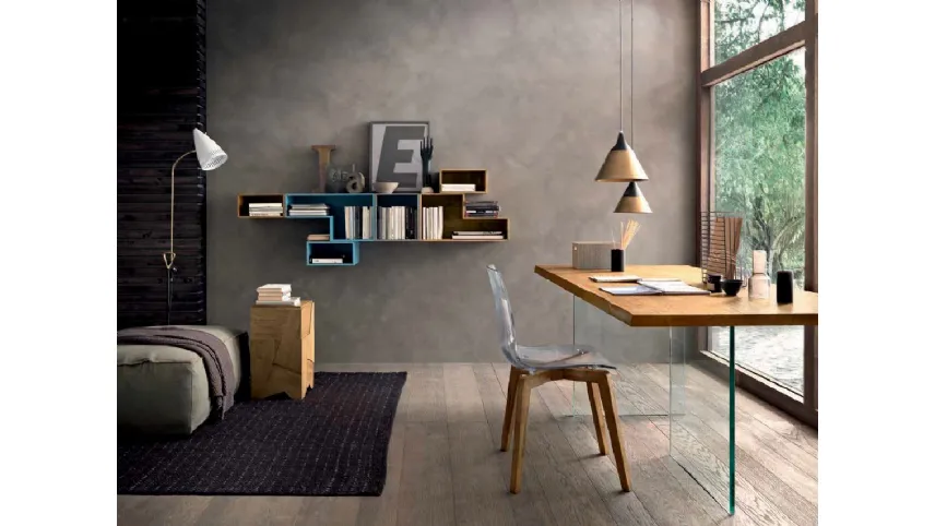 Libreria sospesa Box C57B in laccato opaco e legno di FGF Mobili