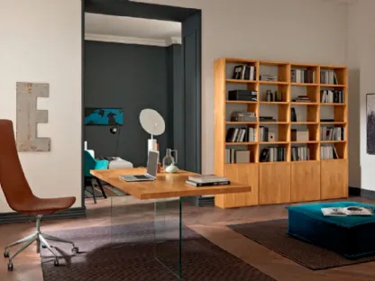 Libreria a muro in legno con vani a giorno e ante chiuse Mixer CM12 di FGF Mobili