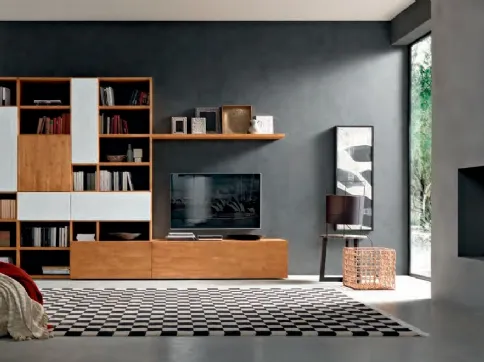 Libreria a muro Mixer CM30 in legno e laccato bianco di FGF Mobili