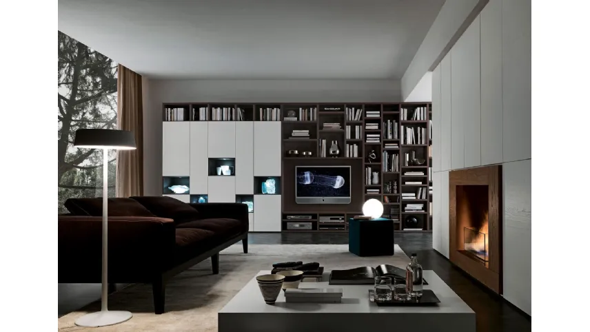 Libreria porta tv moderna in legno e laccato bianco opaco Pari&Dispari 01 di Presotto