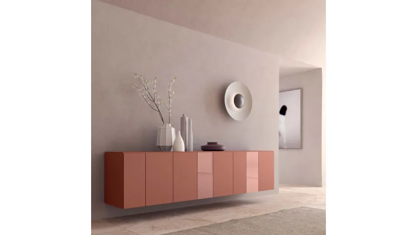 Madia sospesa I Modul Art in laccato opaco con inserti in laccato lucido di Presotto