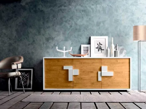 Madia Swing Oak in laccato Snow e legno di FGF Mobili