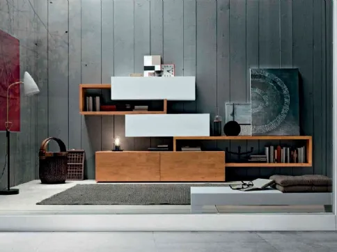Parete Attrezzata Box C85B in legno e laccato bianco opaco di FGF Mobili