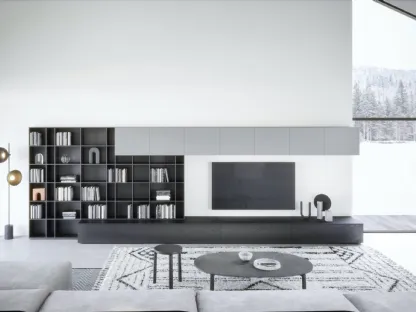 Parete attrezzata con libreria Wall 12 01 in laccato opaco di Novamobili