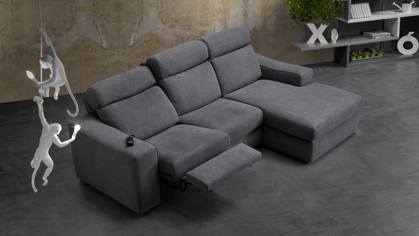 Divano in tessuto con penisola e meccanismo relax elettrico Renè Relax di Excò
