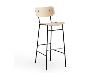 Sgabello in metallo con sedile e schienale in legno Piuma M LG di Midj