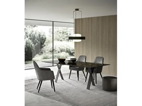 Tavolo rettangolare Tailor in ceramica con base in metallo di Presotto