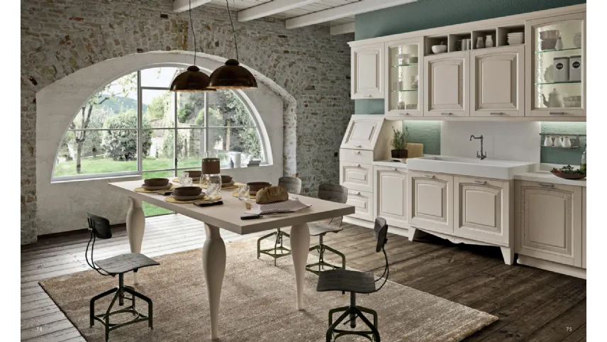 Cucina in legno massiccio di noce tonalità country Kreola di Astra