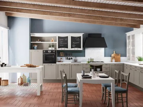 Cucina Classica angolare Aurea in Frassino laccato Grigio Reale e Bianco di Creo