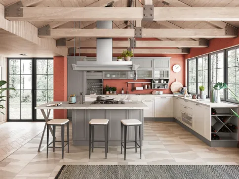 Cucina Classica Contempo in laccato Bianco Lucido e Frassino Grigio Argilla di Creo