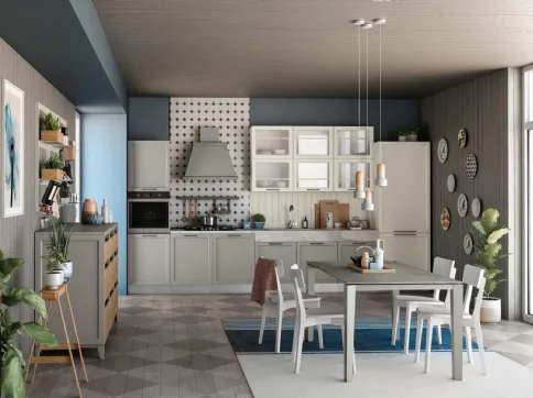 Cucina Classica lineare Contempo in laccato Argilla e Frassino Bianco di Creo