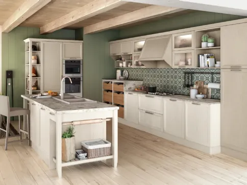Cucina Classica con isola Contempo in Frassino laccato Bianco e Tortora di Creo