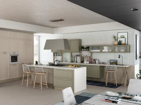 Cucina Classica Contempo in laccato opaco Verde Lichene e Frassino Tortora di Creo