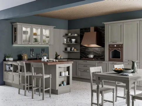 Cucina Classica angolare con penisola Aurea in Frassino laccato Grigio Reale di Creo