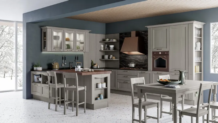 Cucina Classica angolare con penisola Aurea in Frassino laccato Grigio Reale di Creo