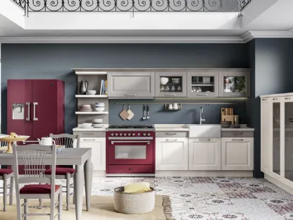 Cucina Classica Oprah in legno massello laccato Bianco con particolari in laccato opaco Rosso di Creo
