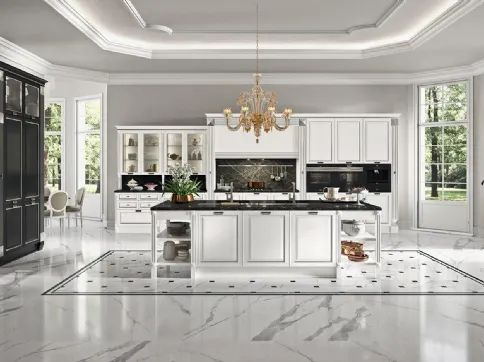 Cucina Classica con isola Elite Pegaso 02 in laccato opaco Bianco di Astra
