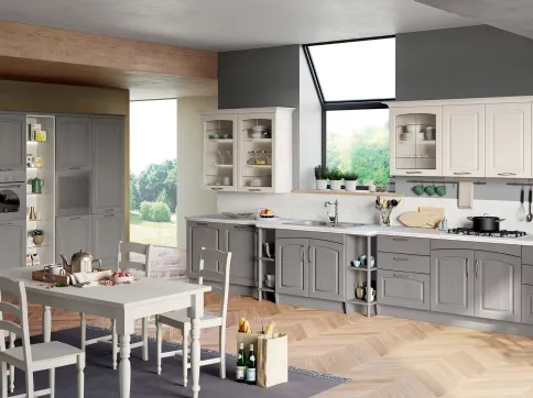 Cucina Moderna lineare Grace in Frassino Grigio Reale e frassino Bianco Camelia di Creo