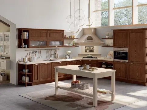 Cucina Classica angolare Grace in Frassino tinto Noce di Creo