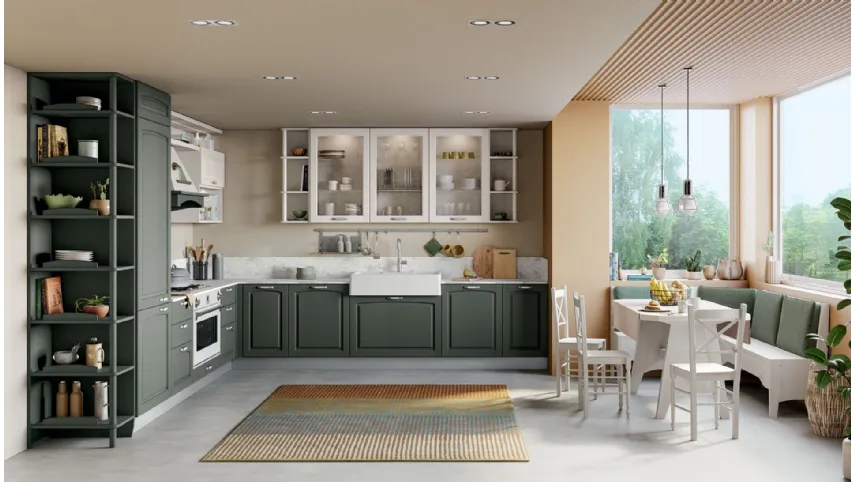 Cucina Classica angolare Grace in Frassino Verde di Creo