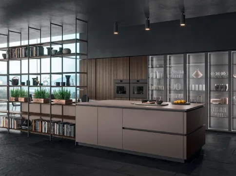 Cucina Design lineare in vetro organico finitura laccato Fango HC08 01 di Astra