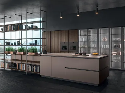 Cucina Design lineare in vetro organico finitura laccato Fango HC08 01 di Astra