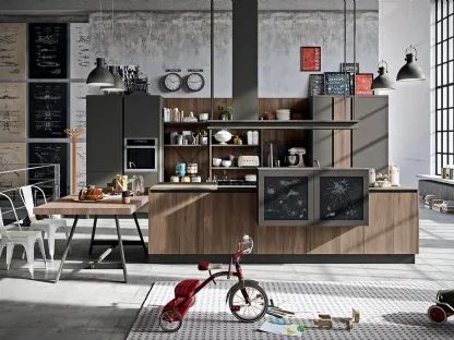 Cucina Design Industrial Kitchen 04 in legno impiallacciato Noce Canaletto Brianza di Astra