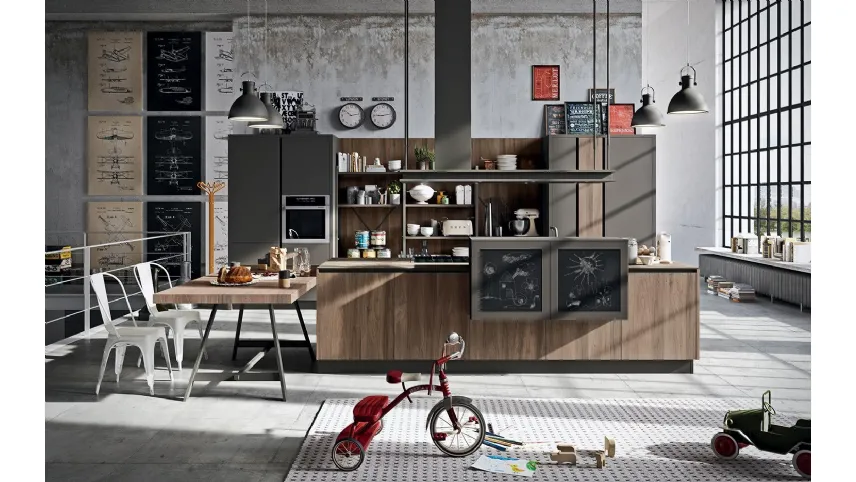 Cucina Design Industrial Kitchen 04 in legno impiallacciato Noce Canaletto Brianza di Astra