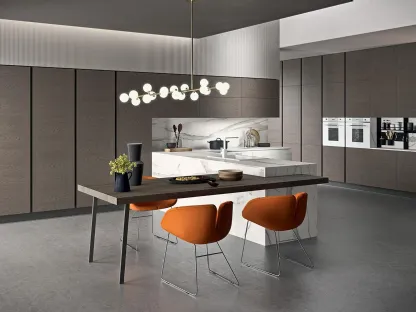 Cucina Design angolare Mood 01 in laminato effetto Marmo e legno verniciato Grafite di Astra