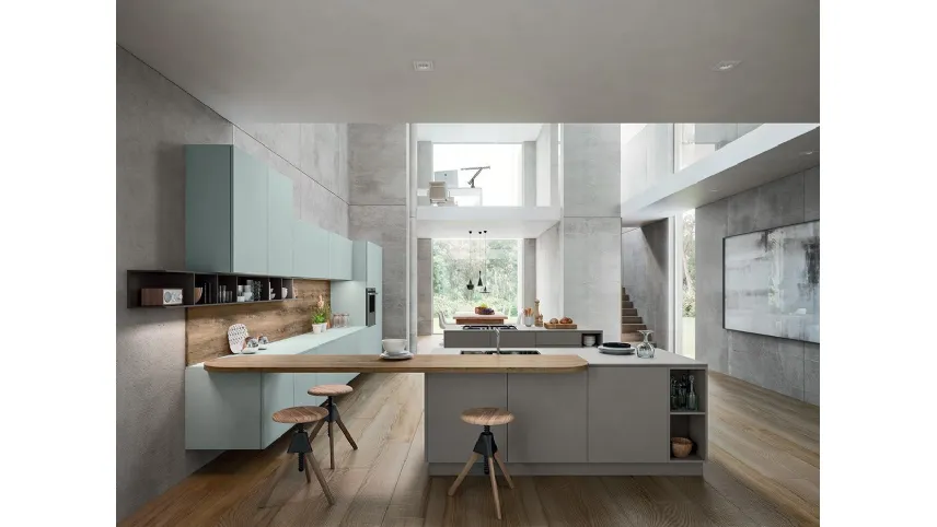Cucina Design XXL 04 in laccato opaco Londra e vetro organico laccato opaco Blu Giulietta di Astra