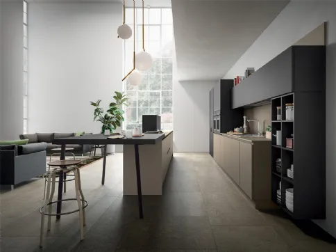 Cucina Design con isola XXL 07 in laccato opaco Ottawa e laminato Fenix Castoro di Astra