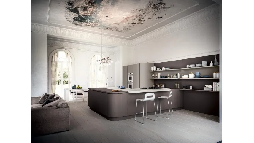 Cucina Design angolare XXL 09 in laccato opaco Cacao e Ferro di Astra