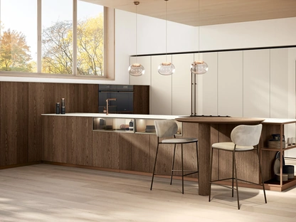 Cucina Moderna con penisola Bera 10 in rovere e laccato di Lube