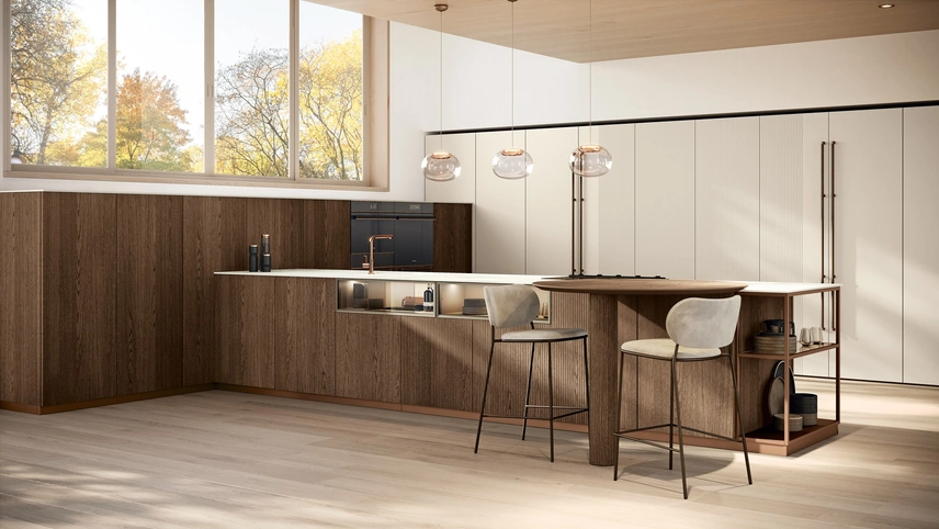 Cucina Moderna con penisola Bera 10 in rovere e laccato di Lube