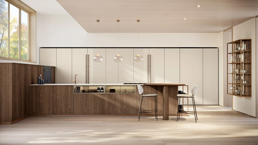 Cucina Moderna con penisola Bera 10 in rovere e laccato di Lube