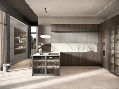 Cucina Moderna con penisola Bera 11 in rovere e laccato di Lube