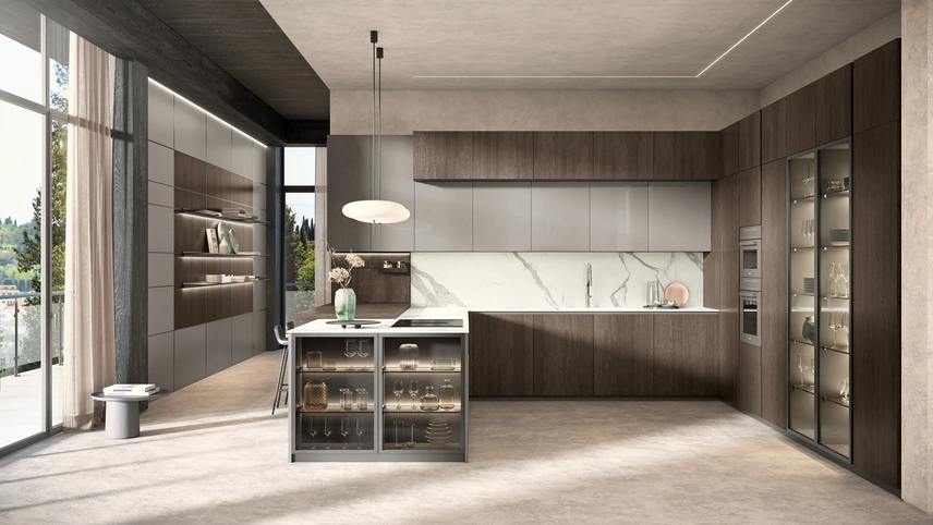 Cucina Moderna con penisola Bera 11 in rovere e laccato di Lube