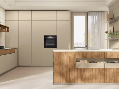 Cucina Moderna con penisola Brera 01 in laccato e legno di Lube