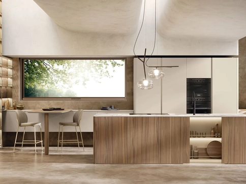 Cucina Moderna con isola Brera 03 in laccato e legno di Lube