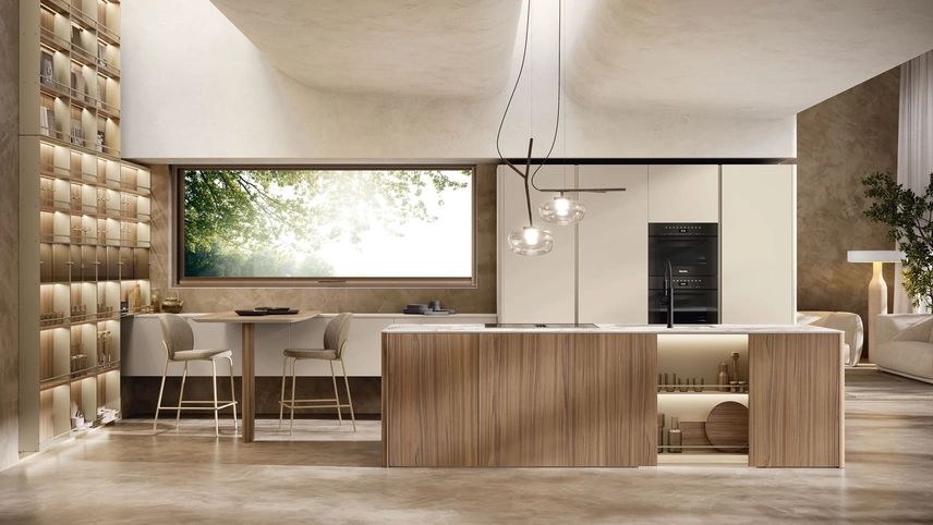 Cucina Moderna con isola Brera 03 in laccato e legno di Lube