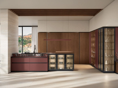 Cucina Moderna con penisola Brera 06 in laccato e rovere di Lube