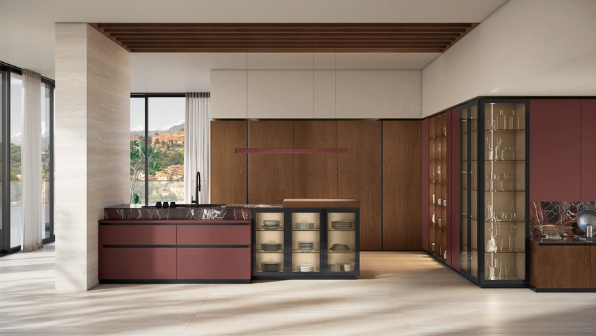 Cucina Moderna con penisola Brera 06 in laccato e rovere di Lube